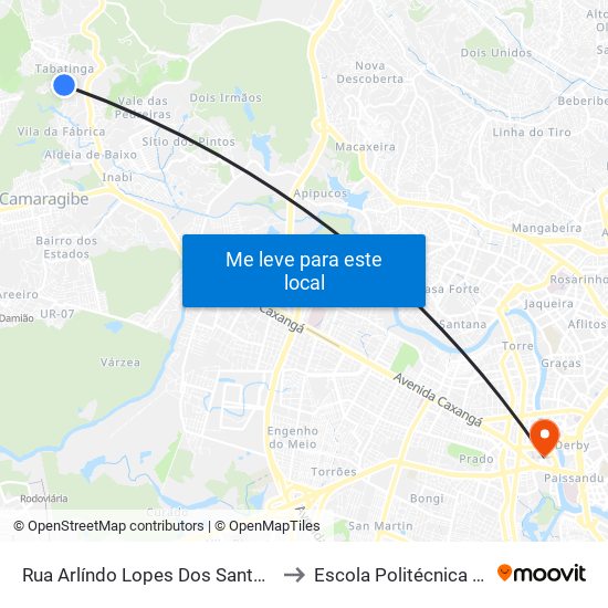 Rua Arlíndo Lopes Dos Santos, 402 to Escola Politécnica - Upe map