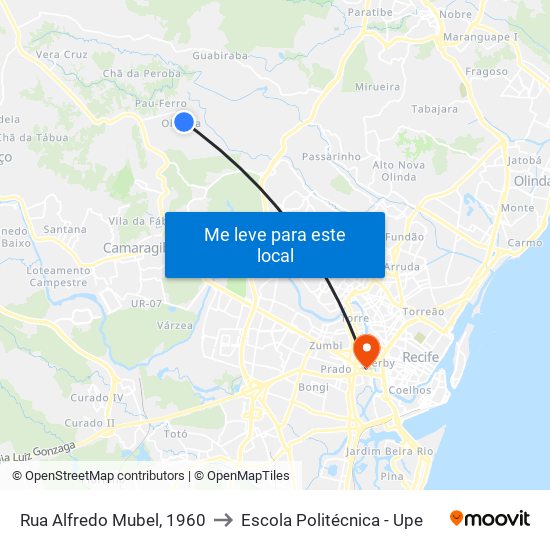 Rua Alfredo Mubel, 1960 to Escola Politécnica - Upe map