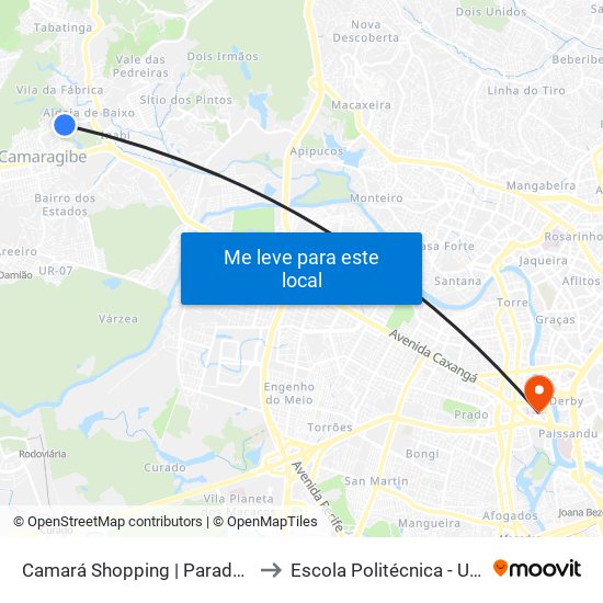 Camará Shopping | Parada 1 to Escola Politécnica - Upe map