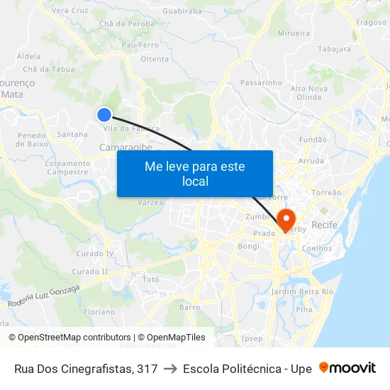Rua Dos Cinegrafistas, 317 to Escola Politécnica - Upe map