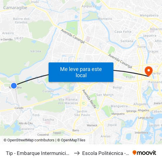 Tip - Embarque Intermunicipal - B to Escola Politécnica - Upe map