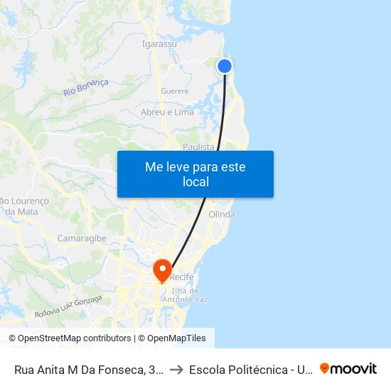 Rua Anita M Da Fonseca, 317 to Escola Politécnica - Upe map