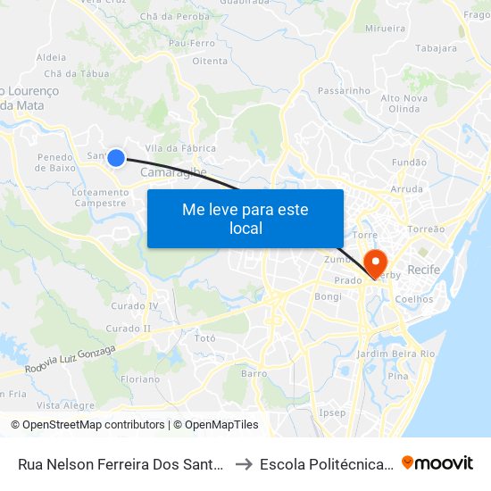 Rua Nelson Ferreira Dos Santos, 0038 to Escola Politécnica - Upe map