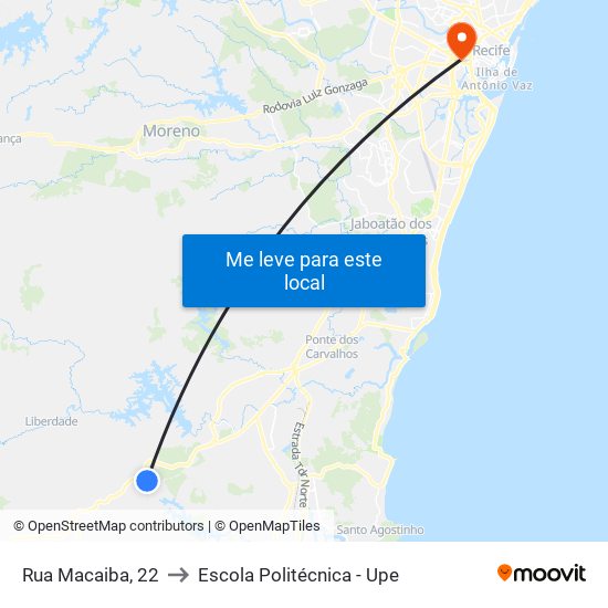 Rua Macaiba, 22 to Escola Politécnica - Upe map
