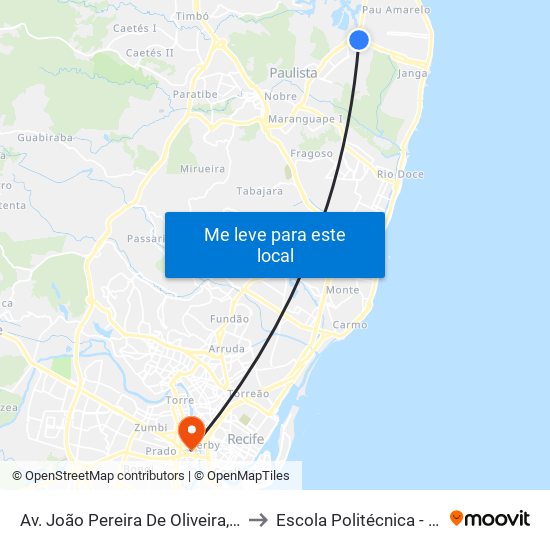 Av. João Pereira De Oliveira, 200 to Escola Politécnica - Upe map