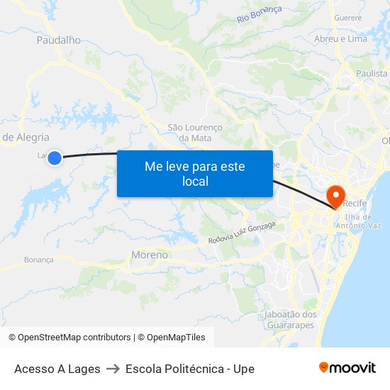 Acesso A Lages to Escola Politécnica - Upe map