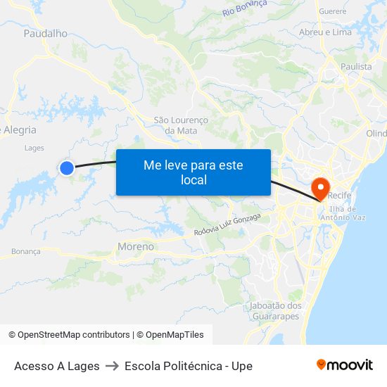 Acesso A Lages to Escola Politécnica - Upe map