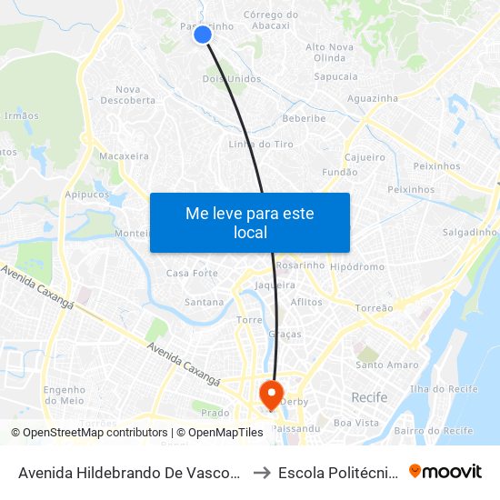 Avenida Hildebrando De Vasconcelos, 2738f to Escola Politécnica - Upe map