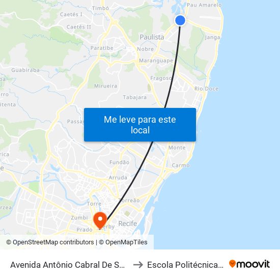 Avenida Antônio Cabral De Souza, 25 to Escola Politécnica - Upe map