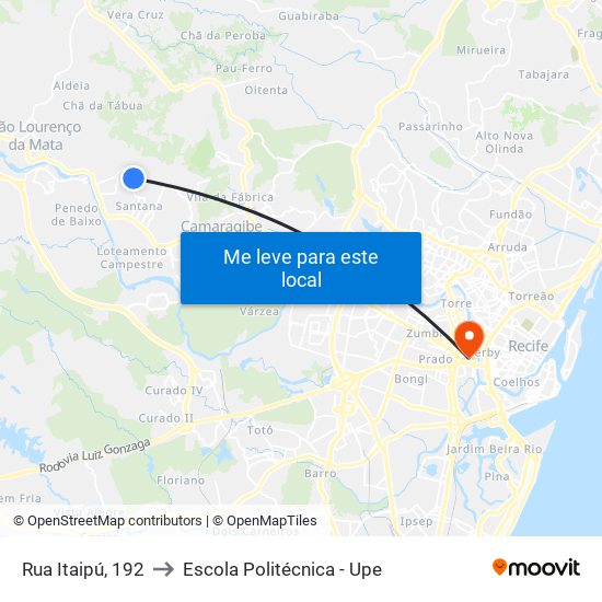 Rua Itaipú, 192 to Escola Politécnica - Upe map