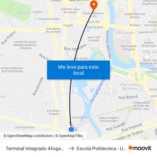 Terminal Integrado Afogados to Escola Politécnica - Upe map