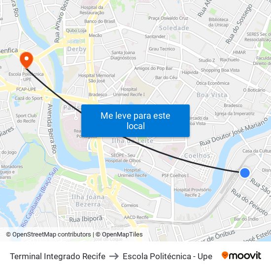 Terminal Integrado Recife to Escola Politécnica - Upe map