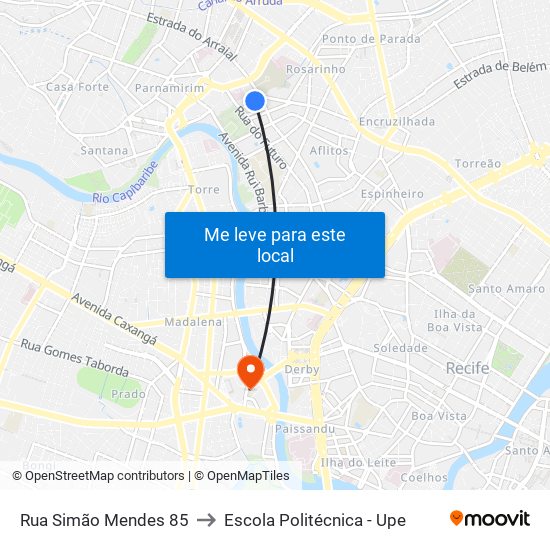 Rua Simão Mendes 85 to Escola Politécnica - Upe map