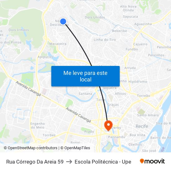 Rua Córrego Da Areia 59 to Escola Politécnica - Upe map