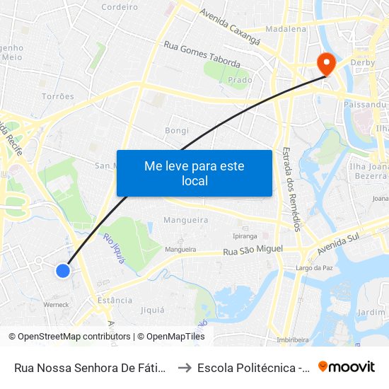 Rua Nossa Senhora De Fátima 41 to Escola Politécnica - Upe map