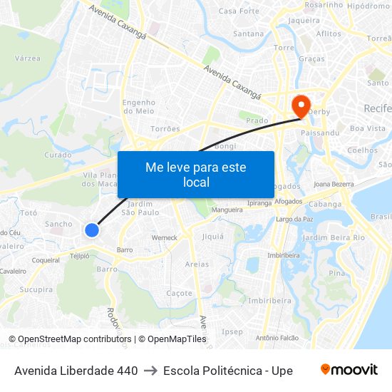 Avenida Liberdade 440 to Escola Politécnica - Upe map