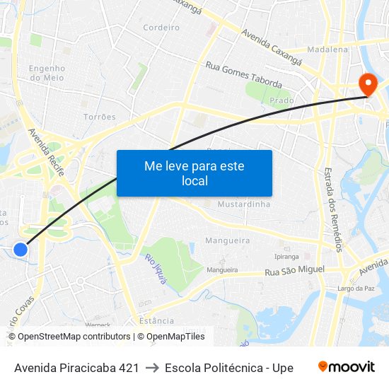 Avenida Piracicaba 421 to Escola Politécnica - Upe map