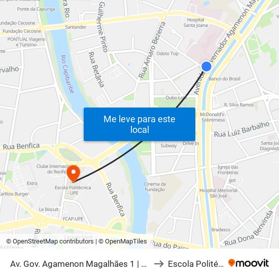 Av. Gov. Agamenon Magalhães 1 | Restauração - Pista Local to Escola Politécnica - Upe map