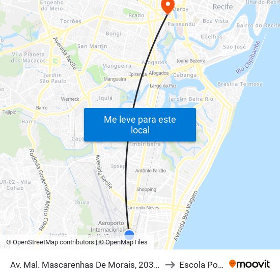 Av. Mal. Mascarenhas De Morais, 203 | Aeroporto Internacional Dos Guararapes to Escola Politécnica - Upe map