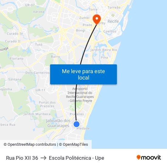 Rua Pio XII 36 to Escola Politécnica - Upe map
