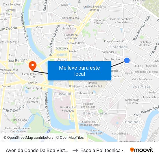 Avenida Conde Da Boa Vista 982 to Escola Politécnica - Upe map