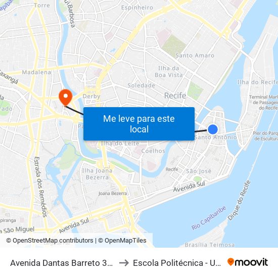 Avenida Dantas Barreto 360 to Escola Politécnica - Upe map