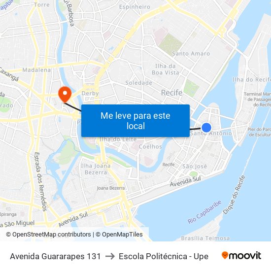 Avenida Guararapes 131 to Escola Politécnica - Upe map