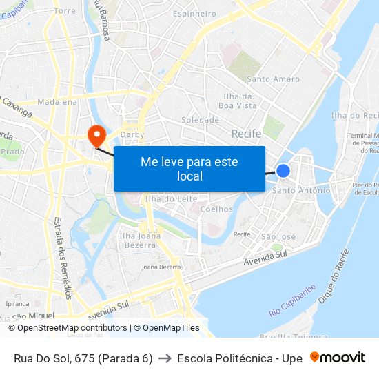 Rua Do Sol, 675 (Parada 6) to Escola Politécnica - Upe map