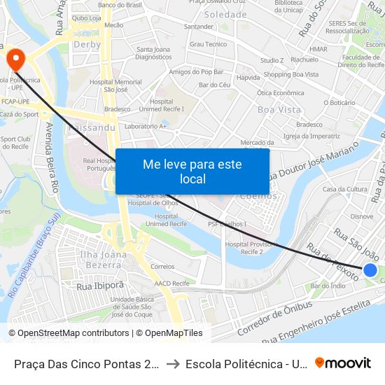 Praça Das Cinco Pontas 293 to Escola Politécnica - Upe map