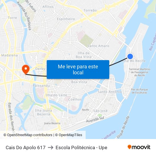 Cais Do Apolo 617 to Escola Politécnica - Upe map