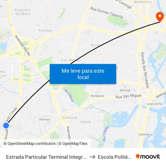 Estrada Particular Terminal Integrado Do Barro (Sul) 99 to Escola Politécnica - Upe map