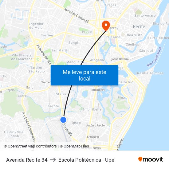 Avenida Recife 34 to Escola Politécnica - Upe map