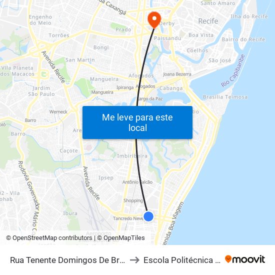 Rua Tenente Domingos De Brito 425 to Escola Politécnica - Upe map