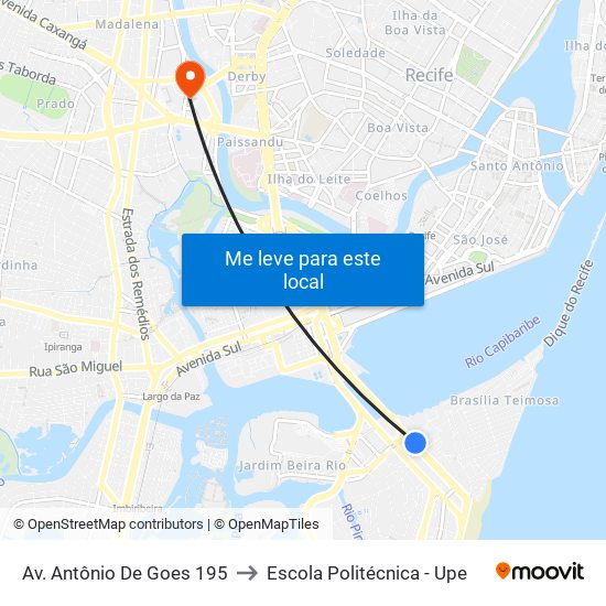 Av. Antônio De Goes 195 to Escola Politécnica - Upe map