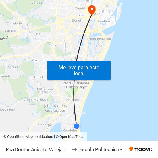 Rua Doutor Aniceto Varejão 380 to Escola Politécnica - Upe map