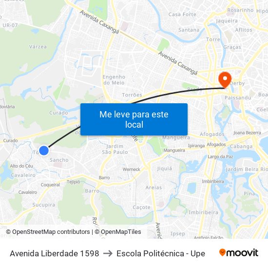 Avenida Liberdade 1598 to Escola Politécnica - Upe map