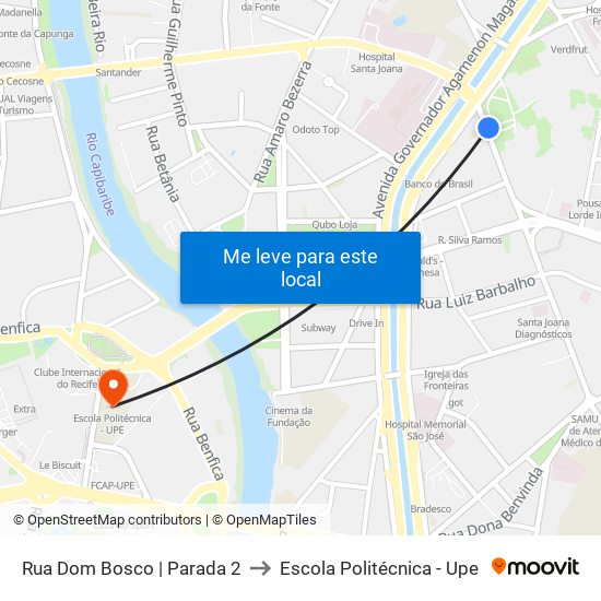 Rua Dom Bosco | Parada 2 to Escola Politécnica - Upe map