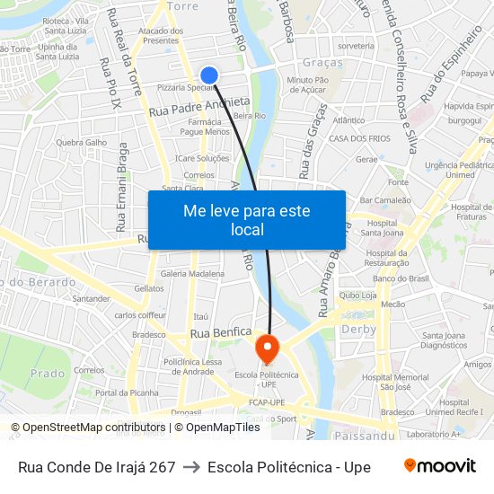 Rua Conde De Irajá 267 to Escola Politécnica - Upe map