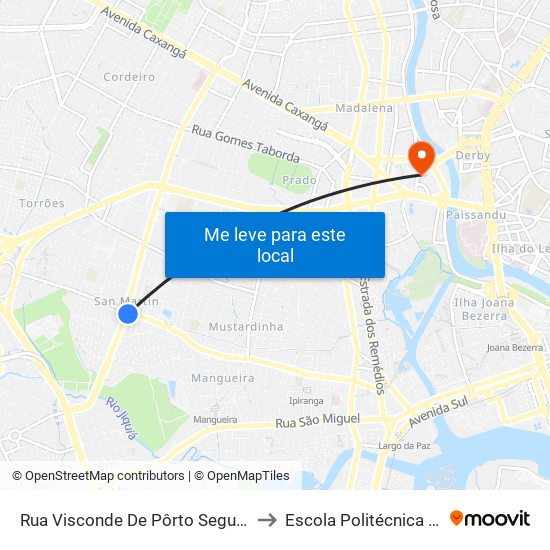 Rua Visconde De Pôrto Seguro 177 to Escola Politécnica - Upe map