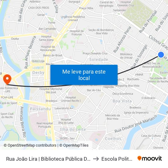 Rua João Lira | Biblioteca Pública De Pernambuco (Parada 4) to Escola Politécnica - Upe map