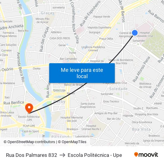 Rua Dos Palmares 832 to Escola Politécnica - Upe map