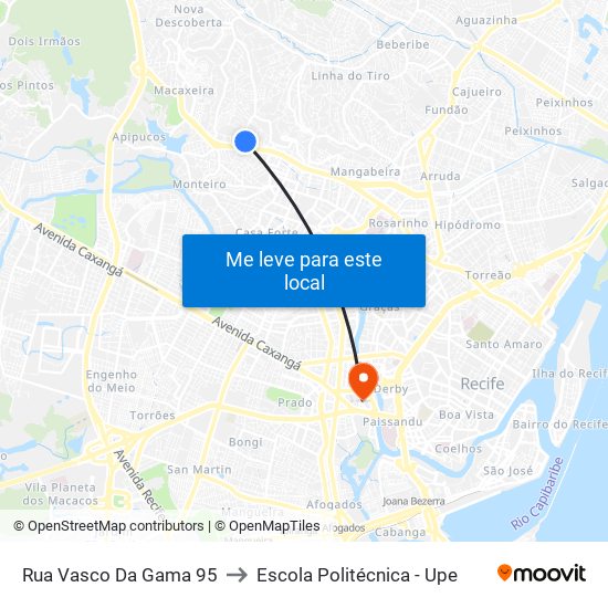 Rua Vasco Da Gama 95 to Escola Politécnica - Upe map