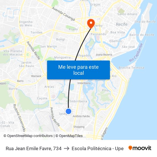 Rua Jean Emile Favre, 734 to Escola Politécnica - Upe map