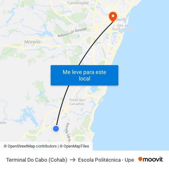 Terminal Do Cabo (Cohab) to Escola Politécnica - Upe map