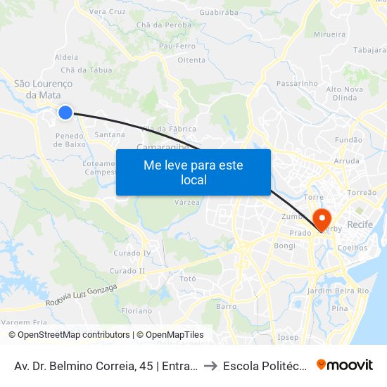 Av. Dr. Belmino Correia, 45 | Entrada Da Várzea Fria to Escola Politécnica - Upe map