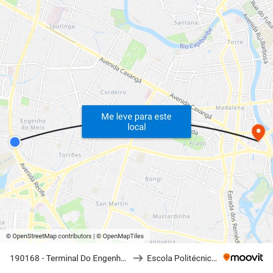190168 - Terminal Do Engenho Do Meio to Escola Politécnica - Upe map