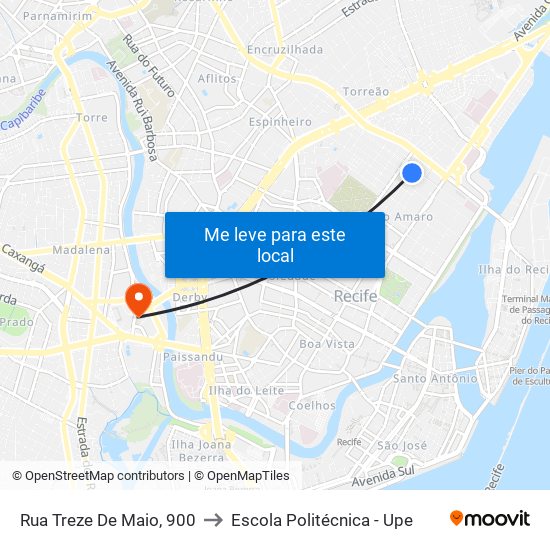 Rua Treze De Maio, 900 to Escola Politécnica - Upe map