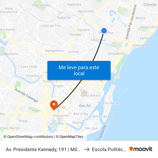 Av. Presidente Kennedy, 191 | Milena Móveis E Eletro to Escola Politécnica - Upe map