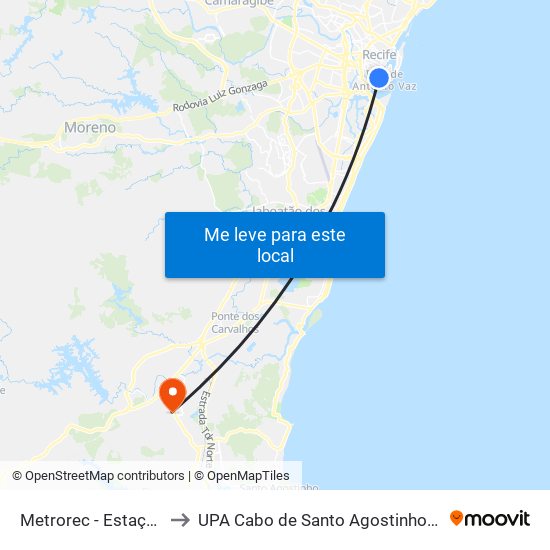 Metrorec - Estação Central Recife to UPA Cabo de Santo Agostinho-Deputado Francisco Julião map