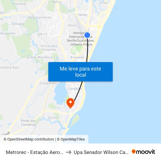 Metrorec - Estação Aeroporto to Upa Senador Wilson Campos map